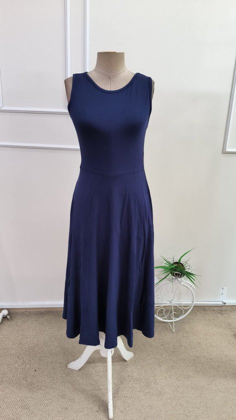 Women's Off-Shoulder Boat Neck Flared Midi Viscose Dress, 34035