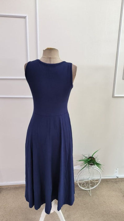 Women's Off-Shoulder Boat Neck Flared Midi Viscose Dress, 34035