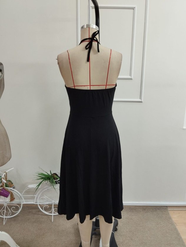 Rochie midi din viscoză pentru femei, cu umeri goi și detaliu cu lanț la gât, 34047