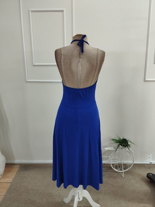 Rochie midi din viscoză pentru femei, cu umeri goi și detaliu cu lanț la gât, 34049