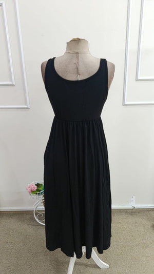 Rochie lungă din viscoză, cu guler rotund și bretele, pentru femei, cu crăpătură laterală, 34093