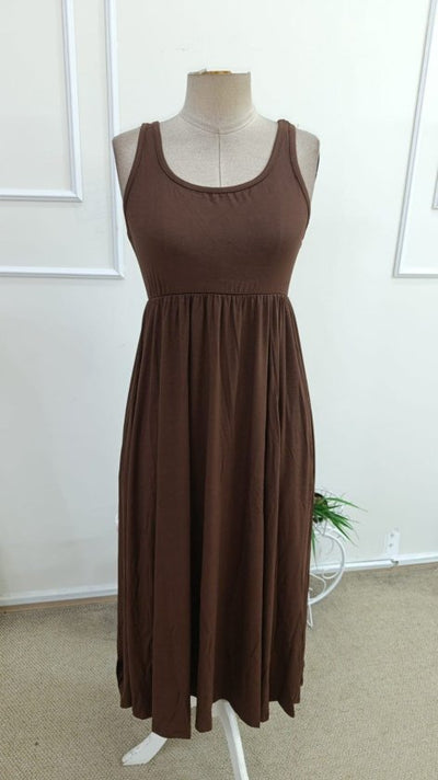 Women's Strappy Round Neck Side Slit Long Viscose Dress, 34094