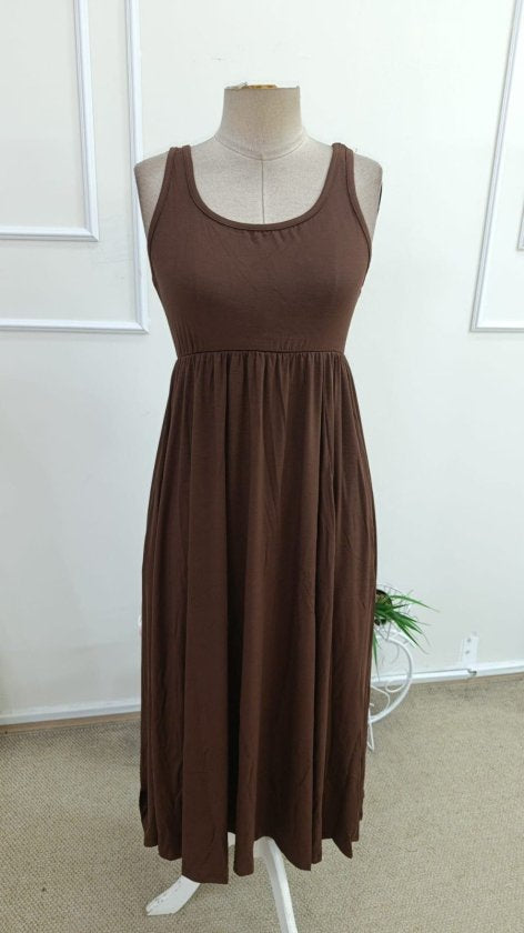 Women's Strappy Round Neck Side Slit Long Viscose Dress, 34094
