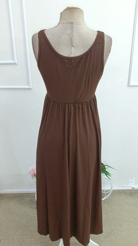 Women's Strappy Round Neck Side Slit Long Viscose Dress, 34094