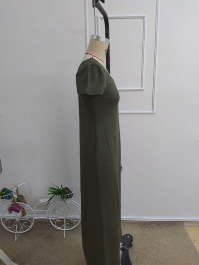 Rochie de damă albă, lungă, din viscoză, cu mânecă scurtă, decolteu rotund și detaliu cu crăpături, 34121