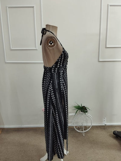 Women's Spaghetti Strap Crossover Neck Long Patterned Supreme Dress, 34173