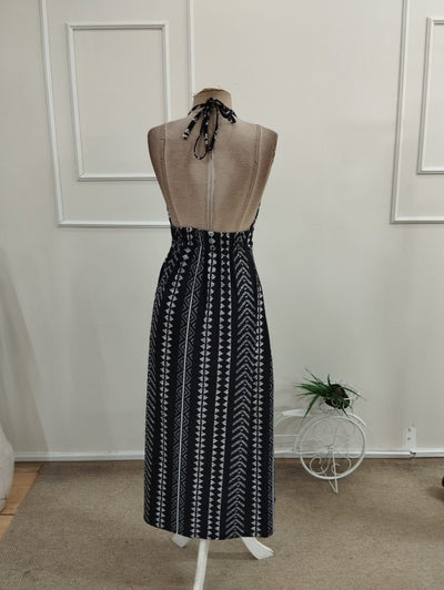 Women's Spaghetti Strap Crossover Neck Long Patterned Supreme Dress, 34173