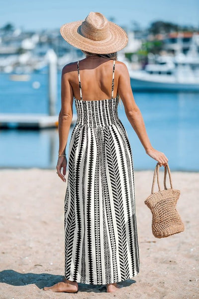 Women's Strappy Wrap Neck Front Slit Long Patterned Supreme Dress, 34174