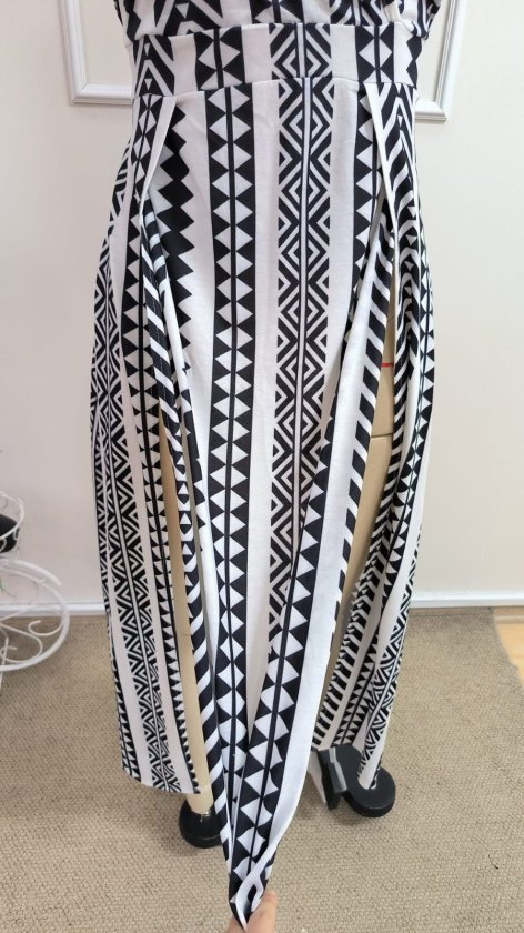 Women's Strappy Wrap Neck Front Slit Long Patterned Supreme Dress, 34174