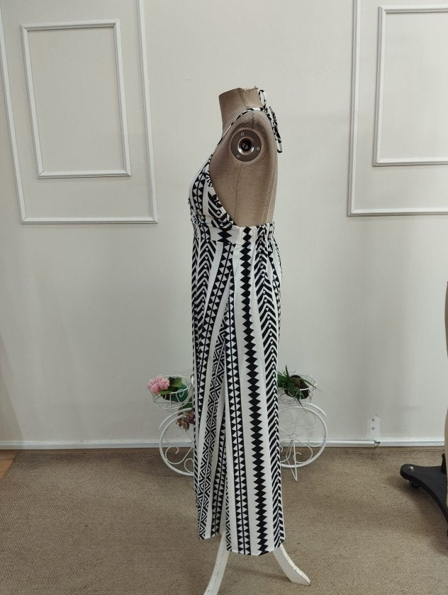Women's Strappy Wrap Neck Front Slit Long Patterned Supreme Dress, 34174