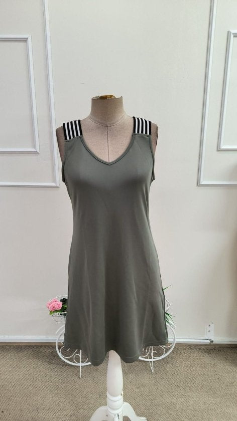 Rochie scurtă de damă, cu bretele și decolteu în V, cu detalii decorative, din modal, 34179