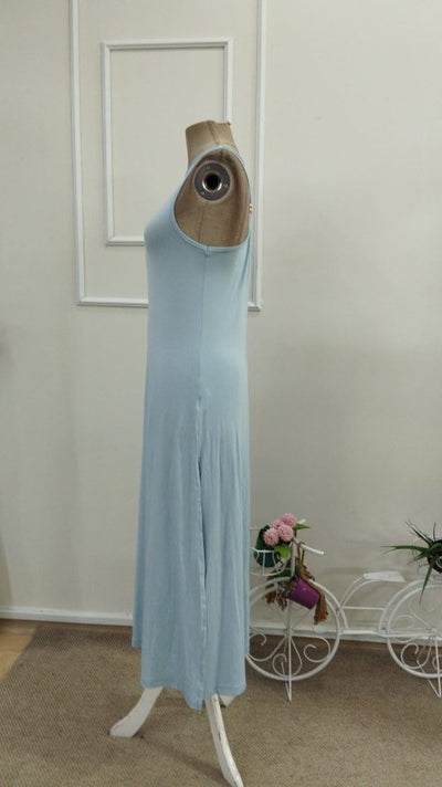 Women's Off-the-Shoulder Back Buckle Detail Slit Long Viscose Dress, 34186