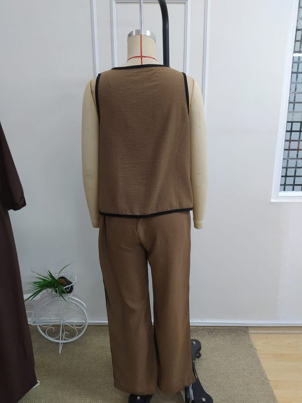 Kadın Kolsuz önü Düğmeli Yelek Ve Pantolon Ikili Takım , 34194