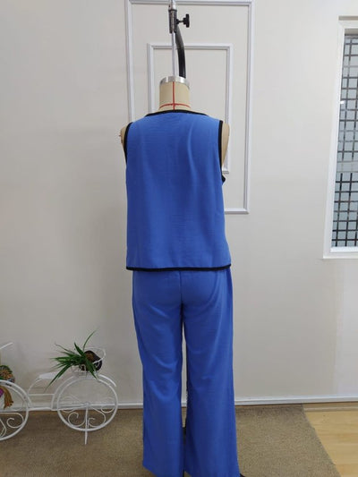 Set de două piese pentru femei, vestă și pantaloni fără mâneci, cu nasturi în față, 34195