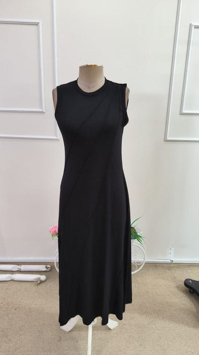 Rochie lungă din viscoză, fără mâneci, cu guler rotund și nervuri în față, pentru femei, 34200