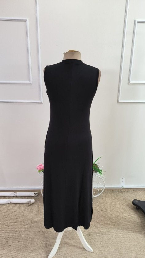 Rochie lungă din viscoză, fără mâneci, cu guler rotund și nervuri în față, pentru femei, 34200