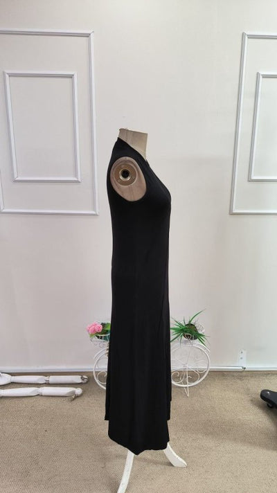Rochie lungă din viscoză, fără mâneci, cu guler rotund și nervuri în față, pentru femei, 34200