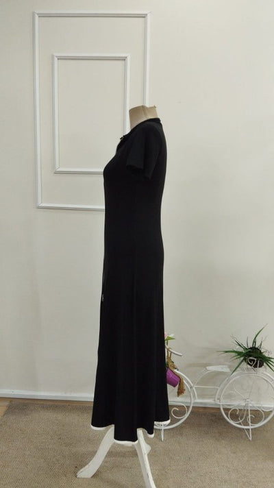 Rochie midi evazată din viscoză pentru femei, cu mânecă scurtă, decolteu deschis, fermoar frontal, 34203