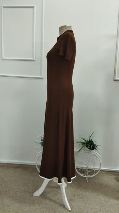 Rochie midi evazată din viscoză pentru femei, cu mânecă scurtă, decolteu deschis, fermoar frontal, 34205