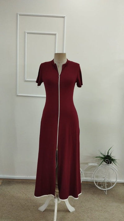 Rochie midi evazată din viscoză pentru femei, cu mânecă scurtă, decolteu deschis, fermoar frontal, 34206