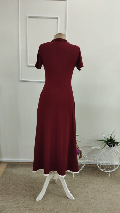 Rochie midi evazată din viscoză pentru femei, cu mânecă scurtă, decolteu deschis, fermoar frontal, 34206