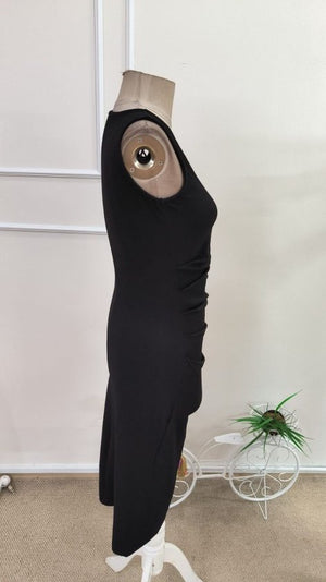 Rochie scurtă din crep strălucitor, fără mâneci, cu guler înalt, cu încrețituri laterale, pentru femei, 34207