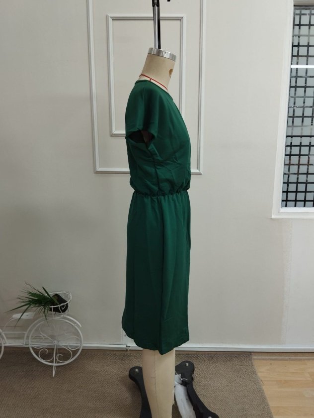 Rochie scurtă din viscoză cu două fire, cu mânecă scurtă și guler rotund, pentru femei, 34211