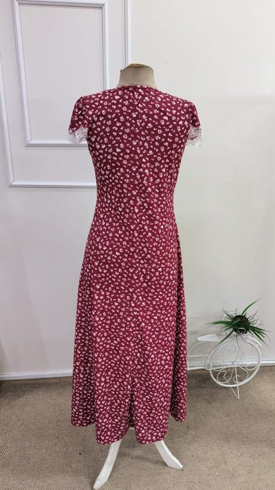 Rochie lungă Supreme pentru femei, cu mânecă scurtă, decolteu adânc în V, detalii din dantelă și model floral, 34215