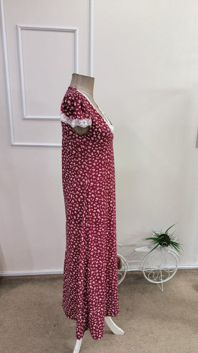 Rochie lungă Supreme pentru femei, cu mânecă scurtă, decolteu adânc în V, detalii din dantelă și model floral, 34215