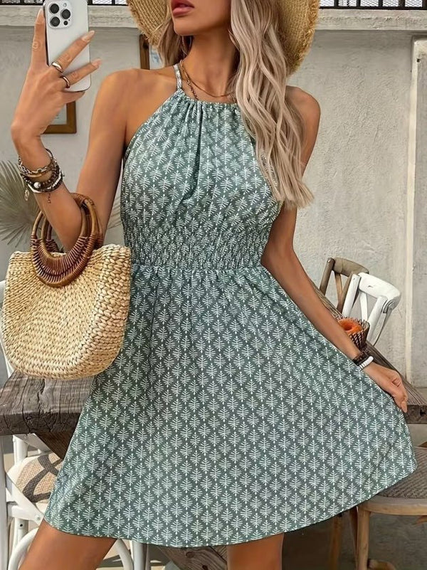Kadın Omuzlardan Açık Boyun Arkasından Bağcıklı Beli Lastikli Kısa Süprem Elbise, 34229