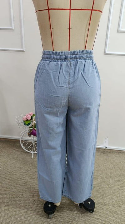 Kadın Yüksek Bel Lastikli Bağcıklı Kot Pantolon, 34248