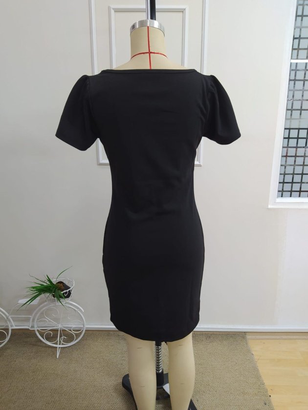 Women's Short Sleeve Square Neck Side Ruched Cropped Imported Crepe Dress, 34251