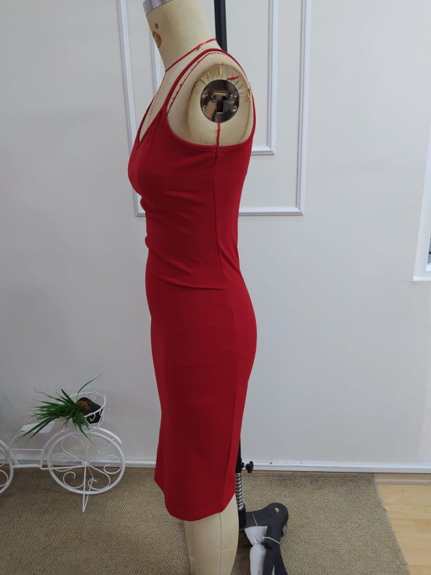 Rochie scurtă din crep strălucitor, cu decolteu în V și bretele pentru femei, 34286