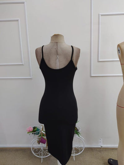 Rochie scurtă din crep strălucitor, cu decolteu în V și bretele pentru femei, 34287