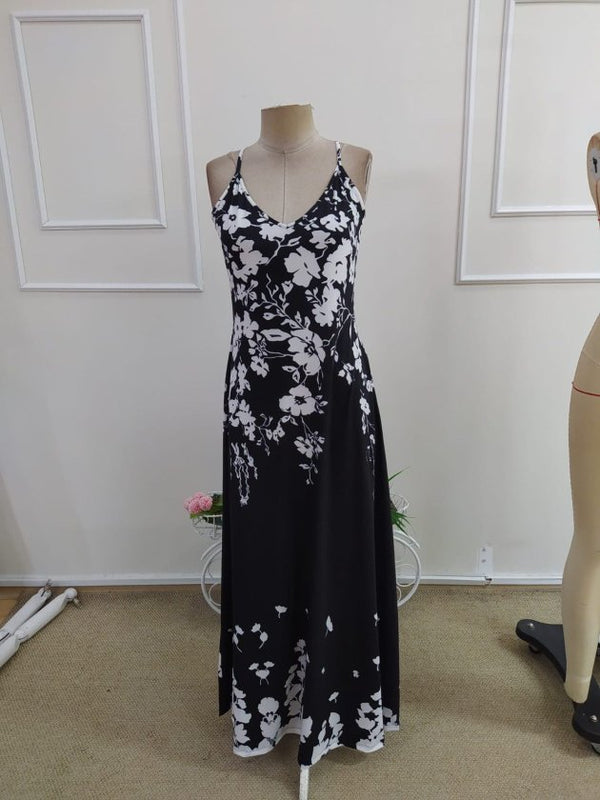 Rochie lungă Supreme pentru femei, cu bretele, decolteu în V și imprimeu, 34288