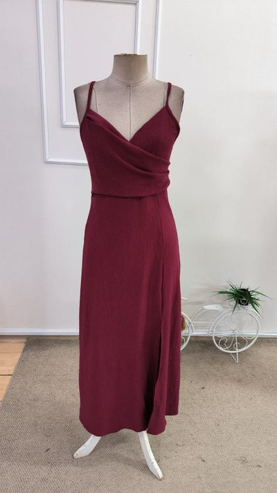 Rochie midi pentru femei, cu decolteu înfășurat și bretele, cu crăpături laterale, 34299