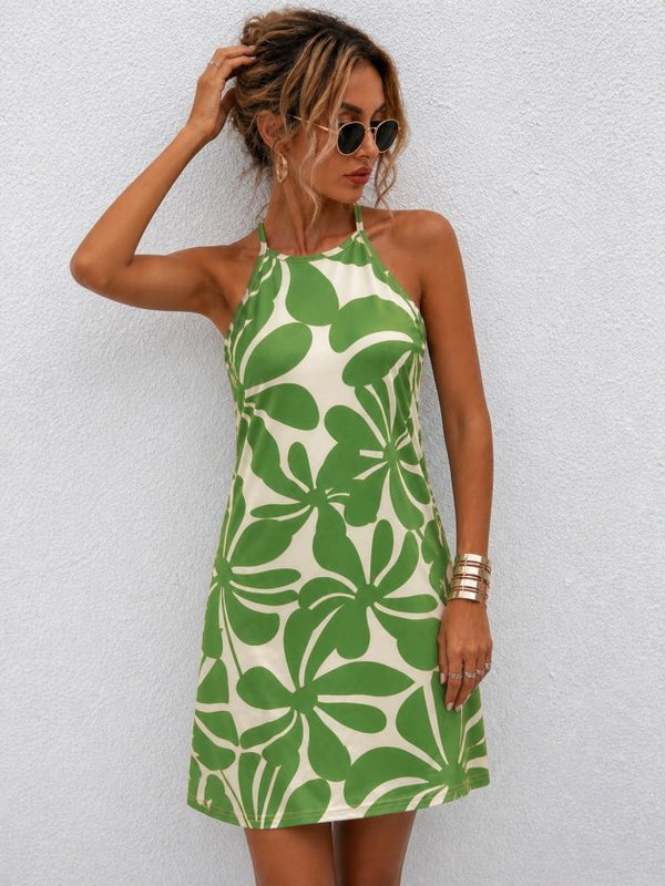 Rochie scurtă cu imprimeu, cu guler halter și umeri goi pentru femei, Supreme, 34300