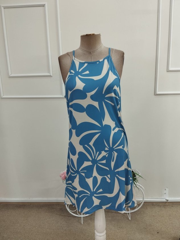 Women's Open Shoulder Halter Neck Cutout Cropped Patterned Supreme Dress, 34301