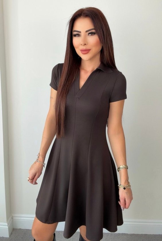 Rochie scurtă din modal pentru femei, cu mânecă scurtă și decolteu în V, 34305
