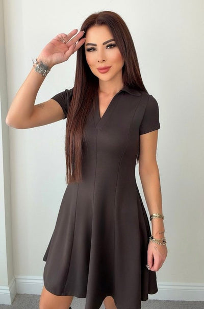 Rochie scurtă din modal pentru femei, cu mânecă scurtă și decolteu în V, 34305