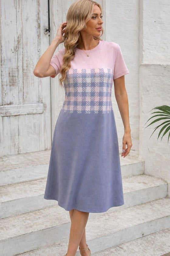 Rochie Supreme cu imprimeu și mânecă scurtă pentru femei, guler rotund, 34320