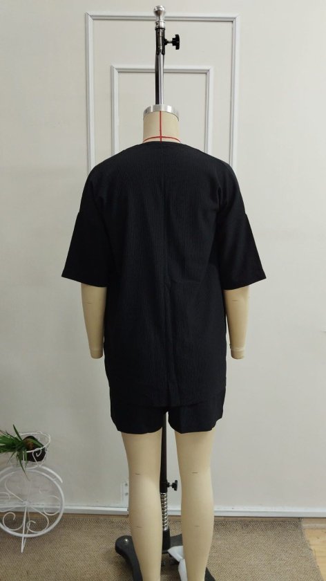 Set de două piese pentru femei, jachetă și pantaloni scurți din crep, cu mânecă scurtă și deschidere în față, 34344