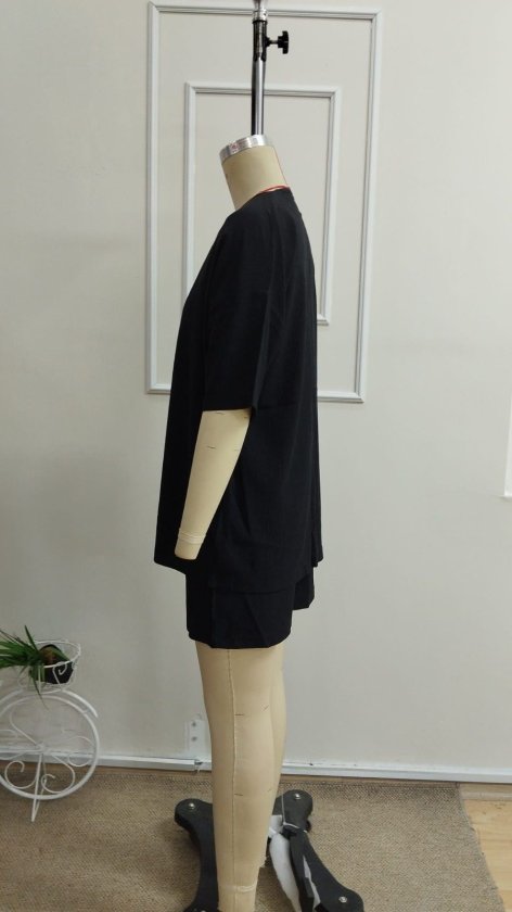 Set de două piese pentru femei, jachetă și pantaloni scurți din crep, cu mânecă scurtă și deschidere în față, 34344