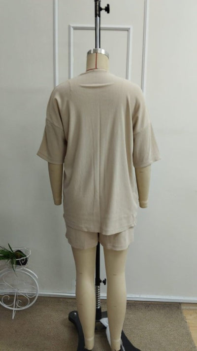 Set de două piese pentru femei, jachetă și pantaloni scurți din crep, cu mânecă scurtă și deschidere în față, 34345