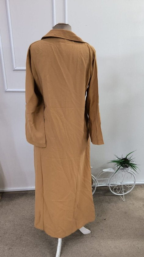Rochie lungă pentru femei, cu mânecă lungă, guler, nasturi în față, croială largă, detalii cu detaliu, 34354