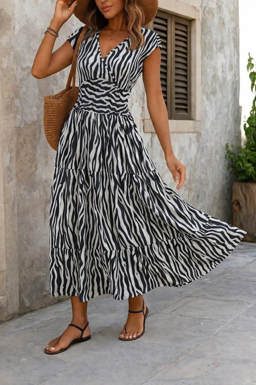 Rochie maxi Supreme pentru femei, cu mânecă scurtă, decolteu înfășurat și talie elastică, 34753