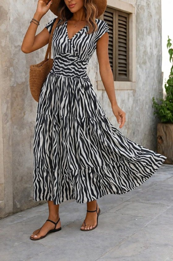 Rochie maxi Supreme pentru femei, cu mânecă scurtă, decolteu înfășurat și talie elastică, 34753