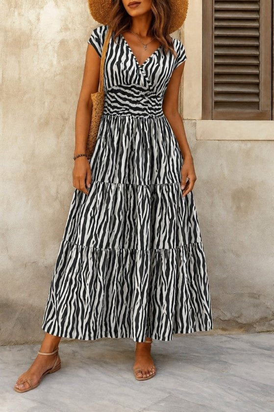 Rochie maxi Supreme pentru femei, cu mânecă scurtă, decolteu înfășurat și talie elastică, 34753