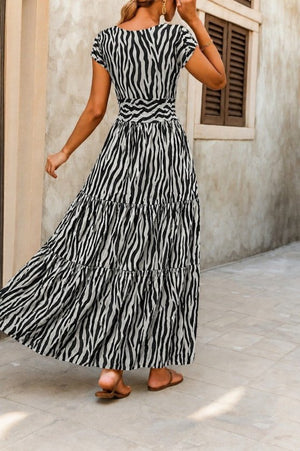 Rochie maxi Supreme pentru femei, cu mânecă scurtă, decolteu înfășurat și talie elastică, 34753