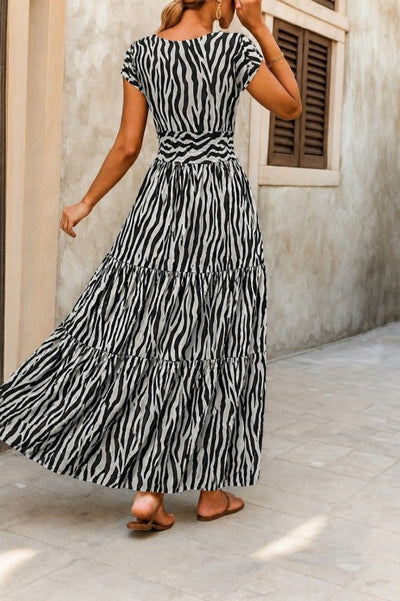 Rochie maxi Supreme pentru femei, cu mânecă scurtă, decolteu înfășurat și talie elastică, 34753